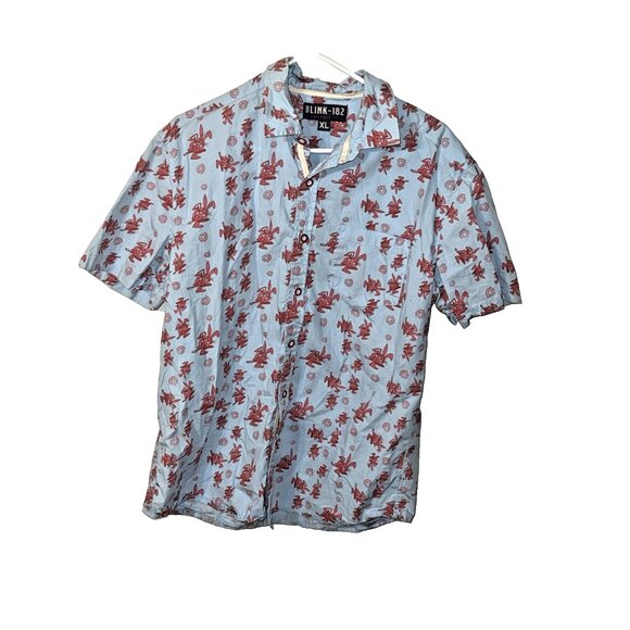 Blink 182 Hawaiian Shirt XL Rare Vintage Button Down Collared Bunny Short Sleeve - Picture 3 of 4